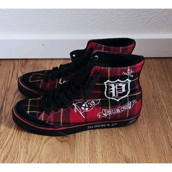 Polo Ralph Lauren Solomon Red Plaid High Top Shoes Men 7 D Tradition Punk 90’s - Picture 1 of 11